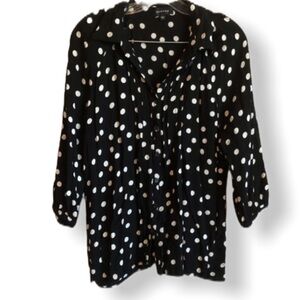 Spense Black/White Polka Dot Button Down‎ Blouse
